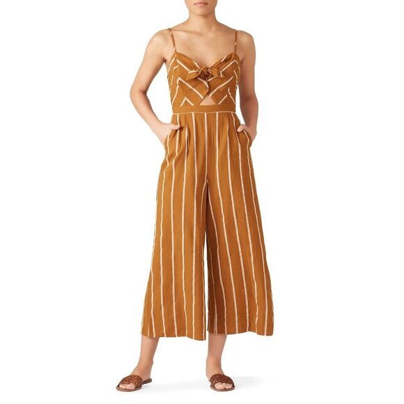 ASTR The Label Dylan Burnt Orange White Striped Jumpsuit Women's Size Large L - Picture 1 of 13